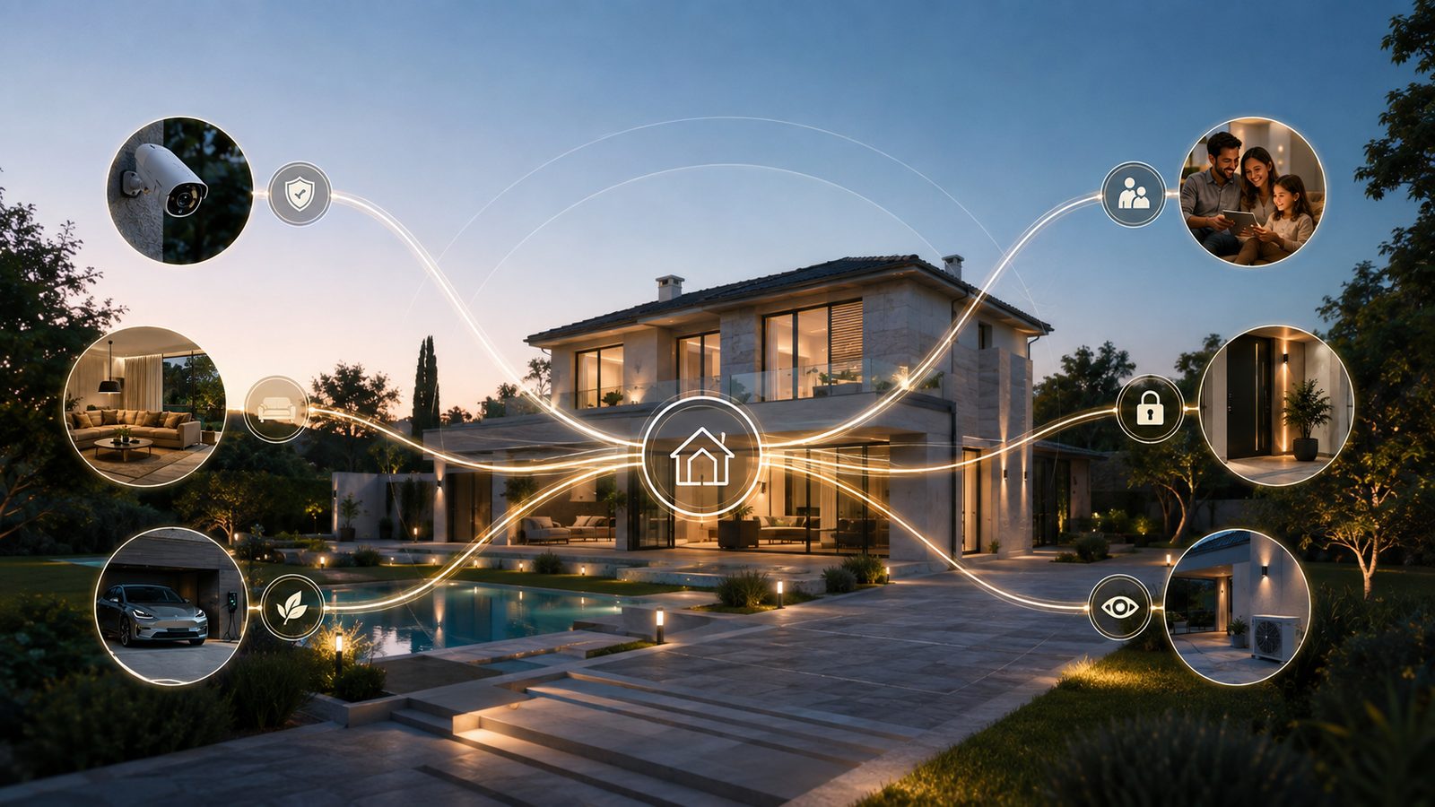 Connected home with security, comfort, family, access and energy coordinated from a single app